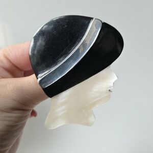 Vintage Acrylic 1920s Style Flapper Girl Head Brooch